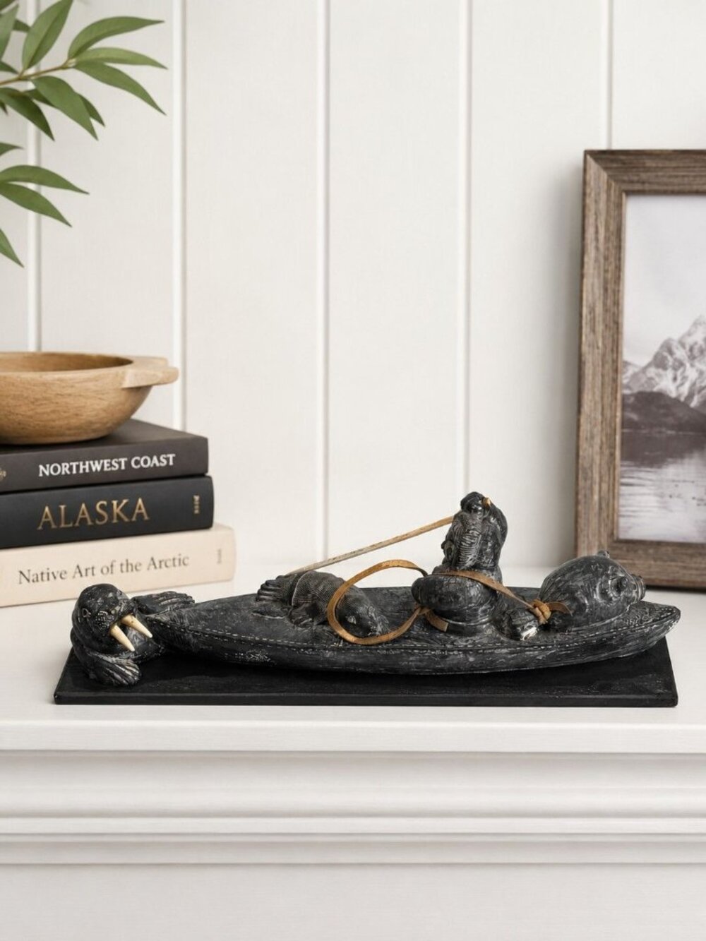 Vintage Wolf Originals 407 WE Inuit Hunter Kayak Walrus Sculpture Canada 14"